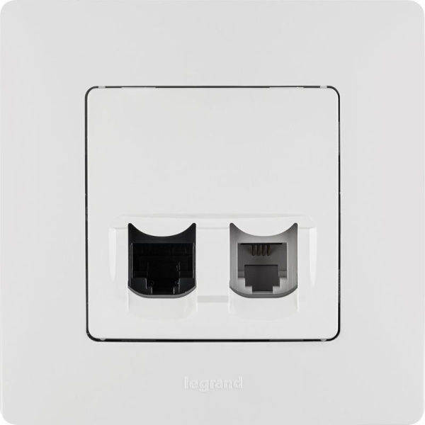 Розетка компьютерная + телефонная 2-м СП Etika RJ45 + RJ11 кат.5E UTP механизм бел. IEK 672252