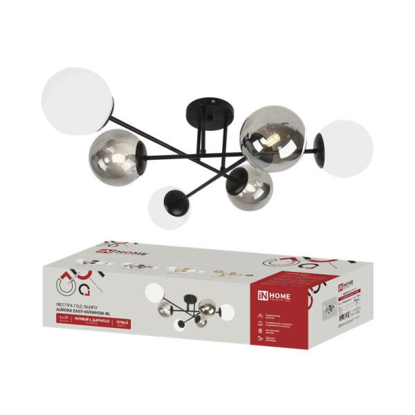 Люстра AURORA LUNA-6G9WHSM-BL 6хG9 IP40 под лампу матов. и дым. плафоны черн. IN HOME 4690612068626