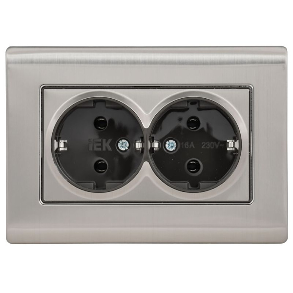 Розетка 2-м СП BRITE РСПл12-3-БрГН 16А IP20 с заземл. без защ. шторок в сборе метал. хром/никель IEK BR-R27-16-M-K23-F