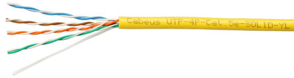 Кабель витая пара U/UTP кат.5E 4х2х24AWG solid PVC нг(А)-LS UTP-4P-Cat.5e-SOLID-YL желт. (уп.305м) Cabeus 7251c