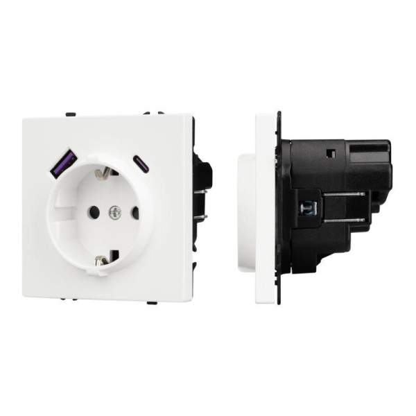 Розетка ARL NOBE SCT-MUAC-SFPL-WH 16А 250В с заземл. со шторками с USB тип А+С софт-тач бел. кварц Arlight 054284(1)