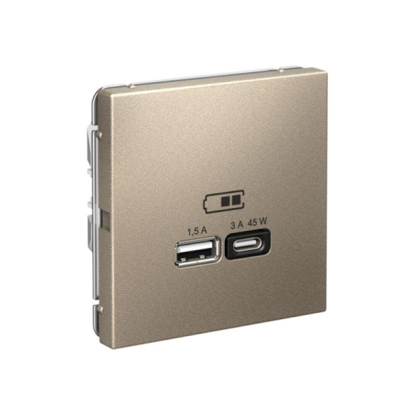 Розетка USB ArtGallery тип A+C 45Вт QC PD высокоскор. ЗУ механизм шампань SE GAL000529