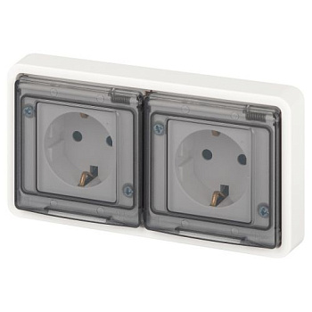 Розетка Эксперт 11-2523-01 2х2P+E гориз. IP55 16А-250В СУ бел. Эра Б0063276