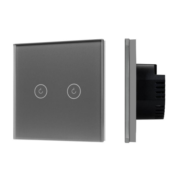 Выключатель сенсорный 2-кл. СП SWT-OMALI-S02-ZB-GR 10А IP20 250В Zigbee стекло серебр. Arlight 050039