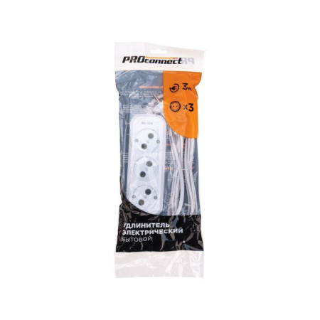 Удлинитель 3х3м без заземл. 2х0.75 бел. PROCONNECT 13-4206