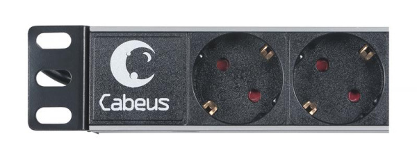 Блок розеток 6-м PDU-6P-2EU 16А горизонт. евро/немецк. стандарт без выкл. шнур 2м для 19дюйм шкафов алюм. Cabeus 7290c