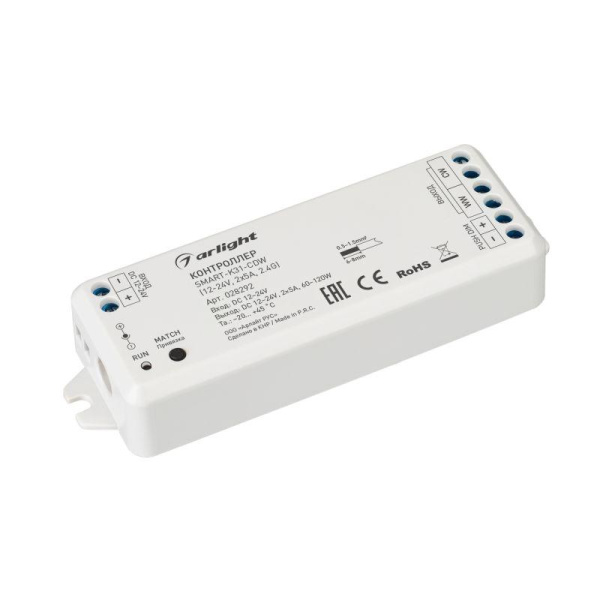 Контроллер SMART-K31-CDW (12-24В 2х5А 2.4G) (IP20 пластик) Arlight 028292