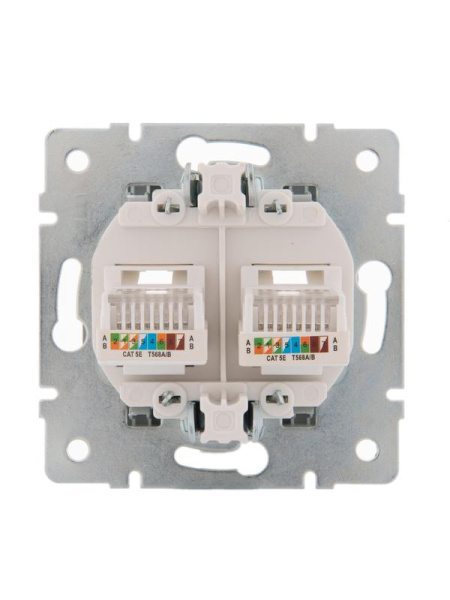 Розетка компьютерная + телефонная 2-м СП Karina RJ45 + RJ11 механизм матов. серебр. LEZARD 707-4388-143