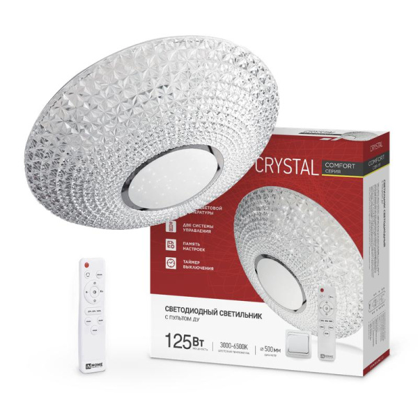 Светильник светодиодный COMFORT CRYSTAL 125Вт 3000-6500К 10000лм 230В 500х115мм с пультом ДУ IN HOME 4690612059471