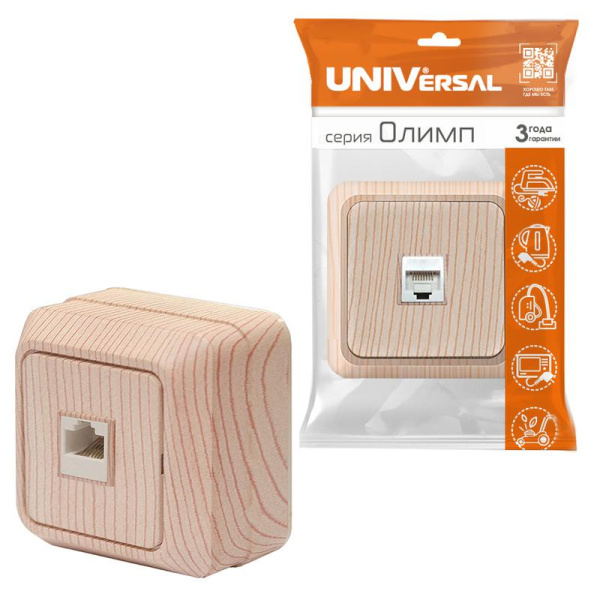 Розетка компьютерная 1-м Олимп сосна UNIVersal 1078