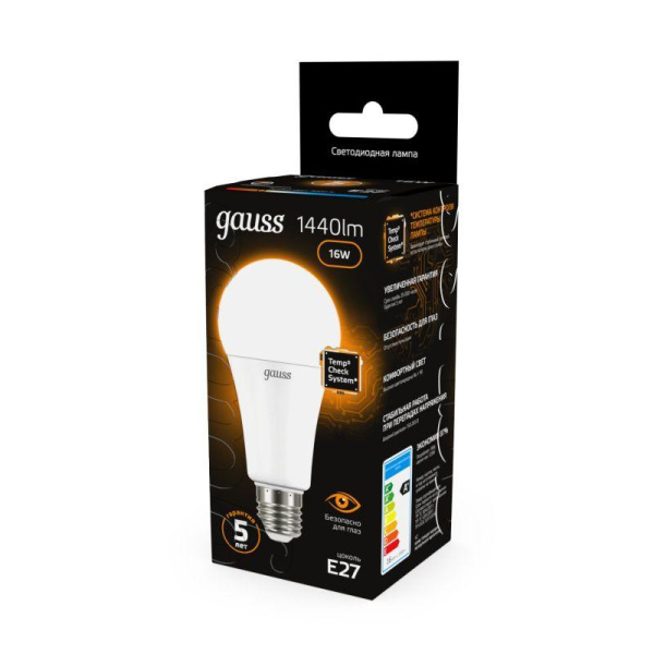 Лампа светодиодная Black 16Вт A60 грушевидная 3000К тепл. бел. E27 1440лм GAUSS 102502116