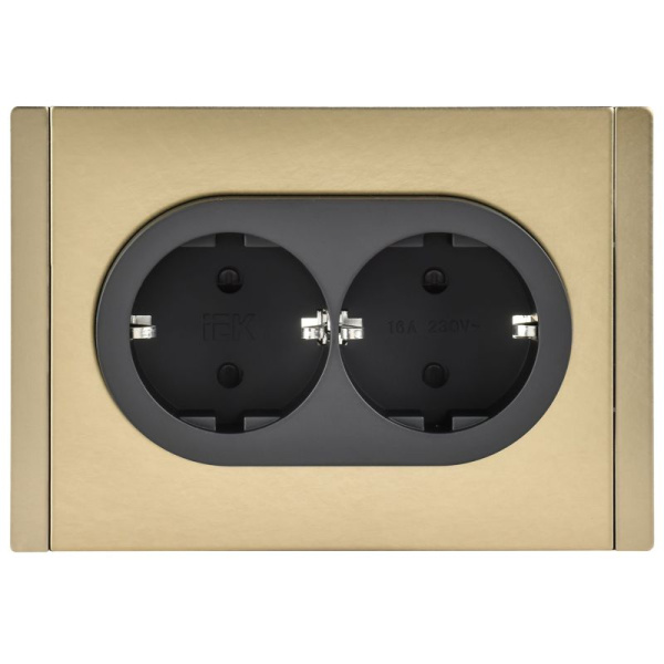 Розетка 2-м СП FORTE&PIANO FP623M 16А IP20 с заземл. защ. шторки безвинтовое крепление шампань IEK FP-R24-16-1-M-K37