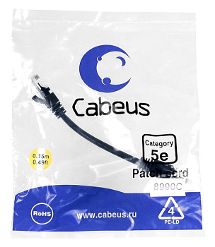 Патч-корд U/UTP кат.5E PC-UTP-RJ45-Cat.5e-0.15m-BK 2xRJ45/8p8c неэкранир. PVC 0.15м черн. Cabeus 8990c