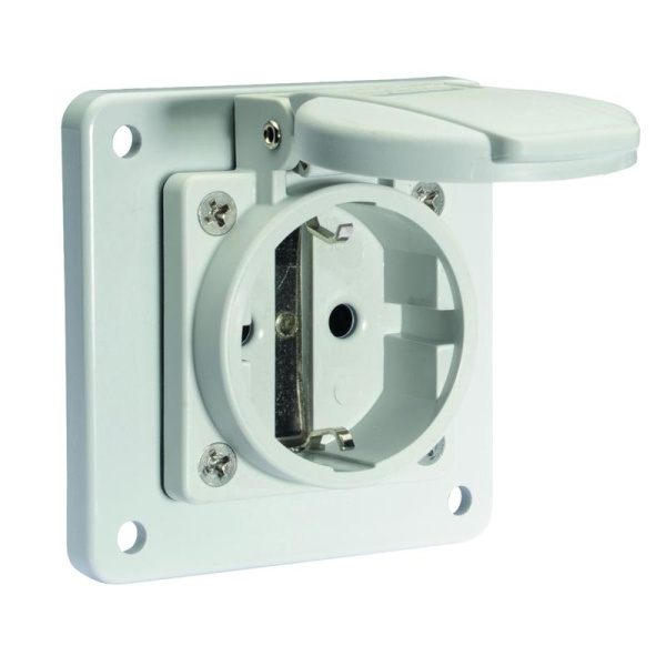 Розетка встраиваемая Schuko 16А 3п 250В IP54 фланец 75х75 Quick Connect сер. Bals 71109