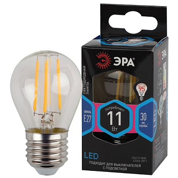 Лампа светодиодная филаментная F-LED P45-11W-840-E27 11Вт P45 шар 4000К нейтр. бел. E27 Эра Б0047015
