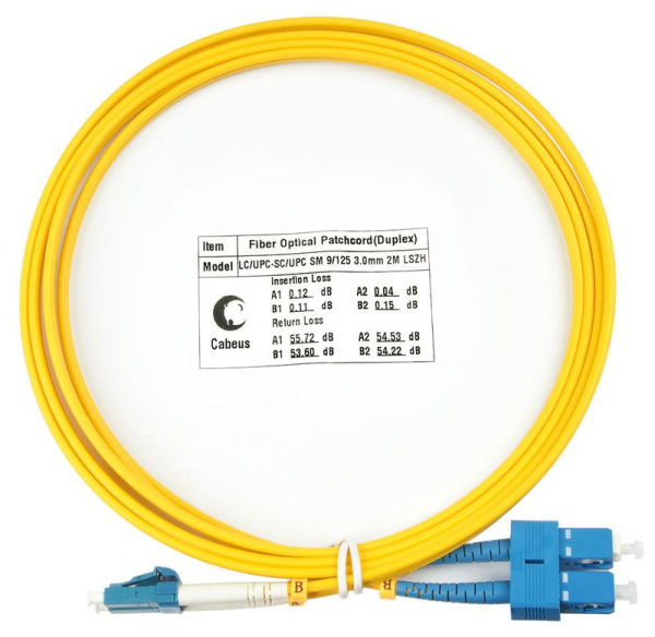 Патч-корд оптический FOP(d)-9-LC-SC-2m duplex LSZH LC-SC 9/125см 2м Cabeus 7353c