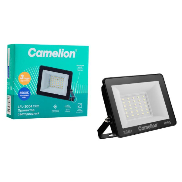 Прожектор светодиодный LFL-3004 C02 LED SMD 30Вт IP65 6500К 3000лм 230В 131х118х30 черн. Camelion 16331