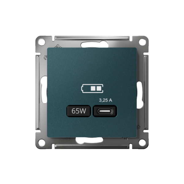 Розетка USB AtlasDesign тип C 65Вт QC PD высокоскор. ЗУ механизм изумруд SE ATN000827