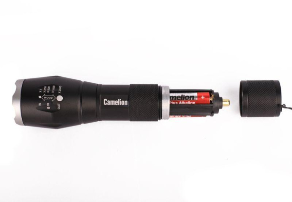 Фонарь LED5136 XML-T6 ZOOM 3 режима 3хLR03 (в компл.) алюм. черн. (открывающ. блист.) Camelion 12971