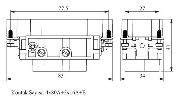Штепсель 6 полюсов 4х80А+2х16А (1-6) EMAS EB0806CF00