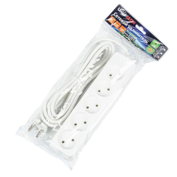 Удлинитель 5х3м без заземл. 10А Ultra S-CU5-3 WHITE бел. Uniel UL-00009990