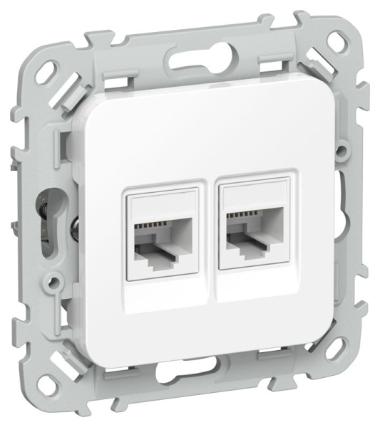Розетка 2-м СП FLITE РКТ5е/3-2-0-ФлБ RJ45/RJ11 кат.5E/3 UTP механизм бел. IEK FI-KT22-1-K01