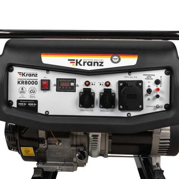 Генератор бензиновый KR8000 8кВт 230В 25л ручной старт KRANZ KR-16-1137