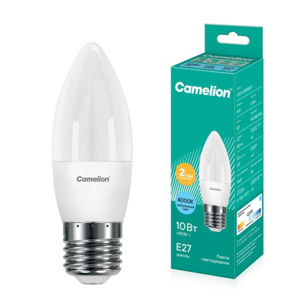 Лампа светодиодная LED10-C35/845/E27 10Вт свеча матовая 4500К бел. E27 220В Camelion 13562