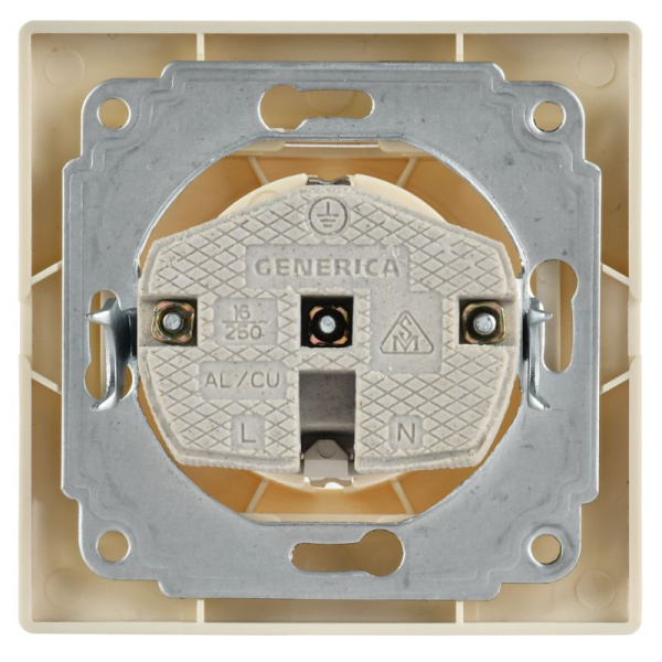 Розетка 1-м СП Кварта РС10-3-ККм 16А IP20 с заземл. без защ. шторок крем. GENERICA ERK14-K33-16-DM