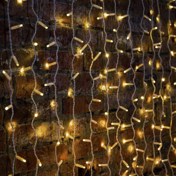 Гирлянда светодиодная "Светодиодный Дождь" 2х1.5м 300LED тепл. бел. 23Вт 230В IP65 постоян. свечение провод бел. (нужен шнур питания 303-500-1) Neon-Night 235-116