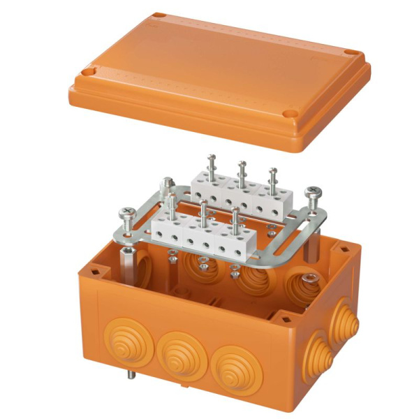 Коробка FS 240х190х90мм IP55 8п 450В 32А 10кв.мм с кабельными вводами и клеммниками нерж. контакт пластик. DKC FSK41810
