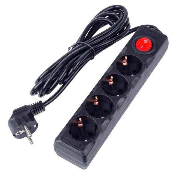 Удлинитель 4х3м с заземл. 16А Ultra S-GCU4-3B BLACK черн. Uniel UL-00010023