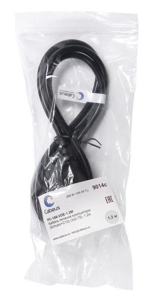 Кабель питания компьютера PC-186-VDE-1.2M Schuko+C13 3х0.75 1.2м Cabeus 9014c