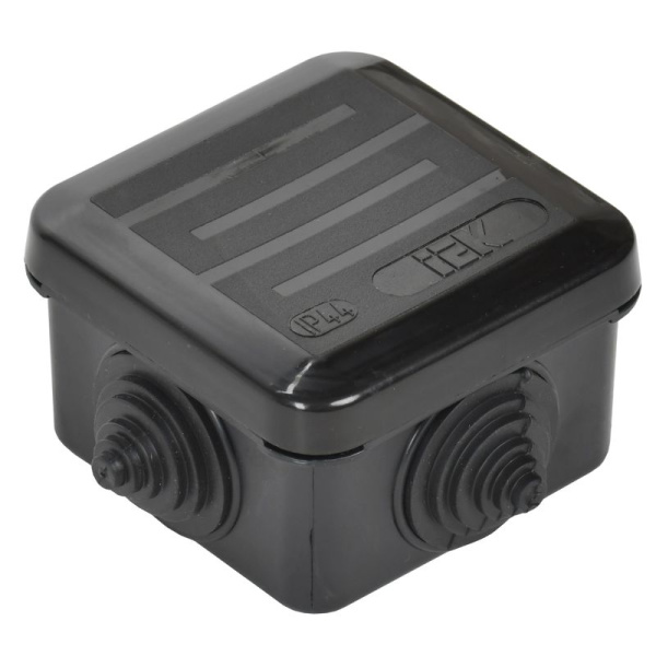 Коробка распаячная ОП 70х70х40 IP44 КМ41236 4 гермовводов черн. IEK UKO21-070-070-040-K02-44