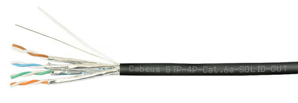Кабель витая пара экранир. STP (U/FTP) кат.6A (10GBE) 4 пары 23 AWG ОЖ solid экран-фольга для внешн. прокладки кажд. пара в экране (фольга ) LSZH-UV (уп.305м) Cabeus 7198c