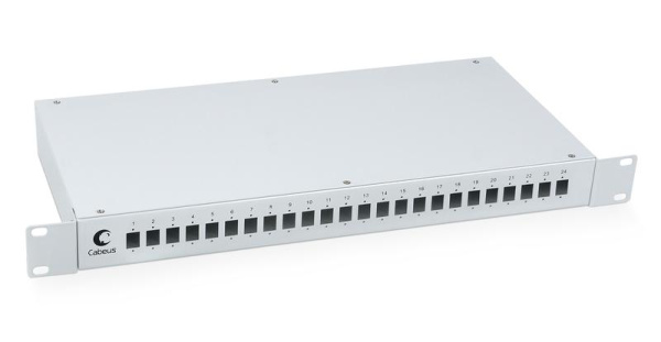 Кросс бокс оптический FO-19-24SC 19дюйм на 24 SC LC duplex со сплайс-кассетой и КДЗС без пигтейлов и проходных адаптеров Cabeus 7037c
