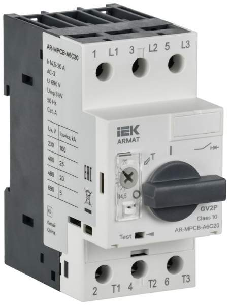 Выключатель автоматический защиты двигателя A6 GV2P 14.5-20А ARMAT IEK AR-MPCB-A6C20