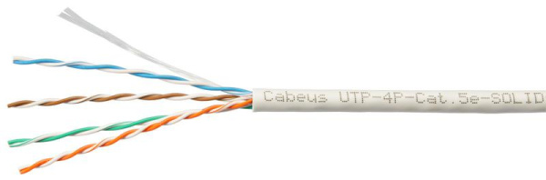 Кабель витая пара U/UTP кат.5E 4х2х24AWG solid PVC нг(А)-LS UTP-4P-Cat.5e-SOLID-GY сер. (уп.305м) Cabeus 7171c