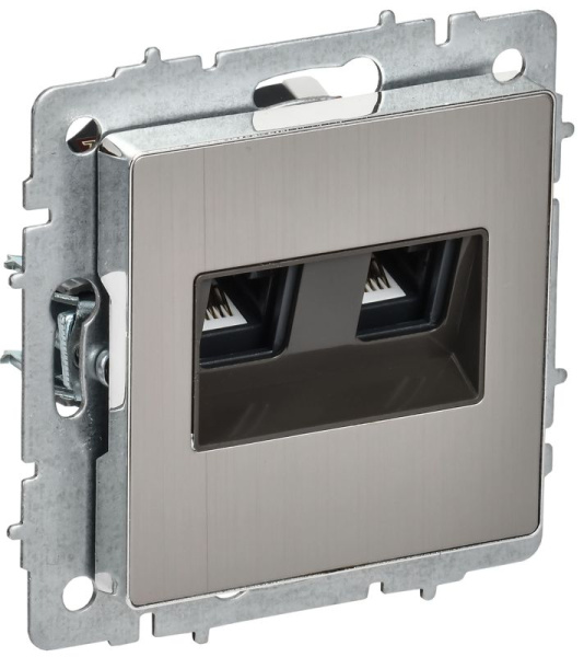 Розетка компьютерная 2-м СП BRITE РК11-2-БрГН RJ45 кат.6 механизм метал. хром/никель IEK BR-K20-2-M-K23