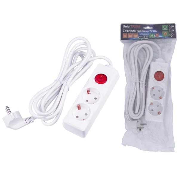 Удлинитель 2х3м с заземл. 16А Ultra S-GCU2-3B WHITE бел. Uniel UL-00010010