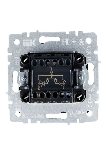 Выключатель 2-кл. СП BRITE ВС10-2-1-БрС 10А с индик. механизм сталь IEK BR-V20-1-10-K46