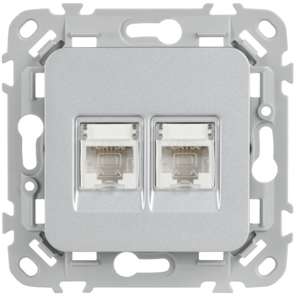 Розетка компьютерная 2-м СП FLITE РК5е-2-0-ФлА RJ45 кат.5E UTP механизм алюм. IEK FI-K22-1-K47