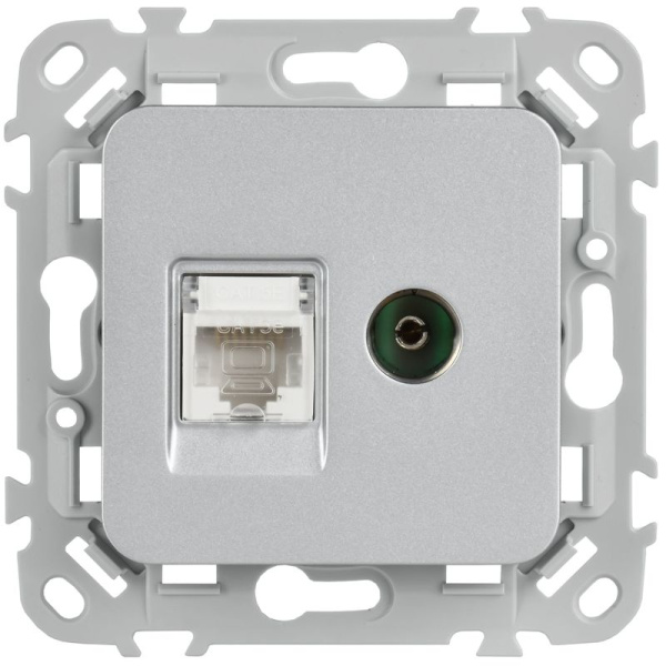 Розетка 2-м СП FLITE РКТВ5е-2-0-ФлА RJ45/TV кат.5E UTP механизм алюм. IEK FI-AK22-1-K47