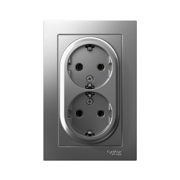 Розетка 2-м СП AtlasDesign 16А IP20 с заземл. в сборе сталь SE ATN000924