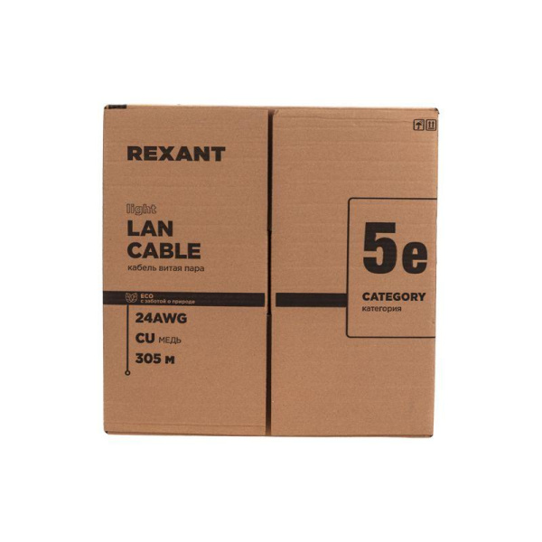Кабель витая пара F/UTP кат.5e 4PR 24AWG solid PVC INDOOR сер. (уп.305м) LIGHT РФ Rexant 01-0152-R