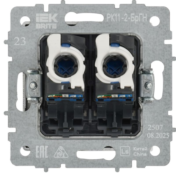 Розетка компьютерная 2-м СП BRITE РК11-2-БрГН RJ45 кат.6 механизм метал. хром/никель IEK BR-K20-2-M-K23