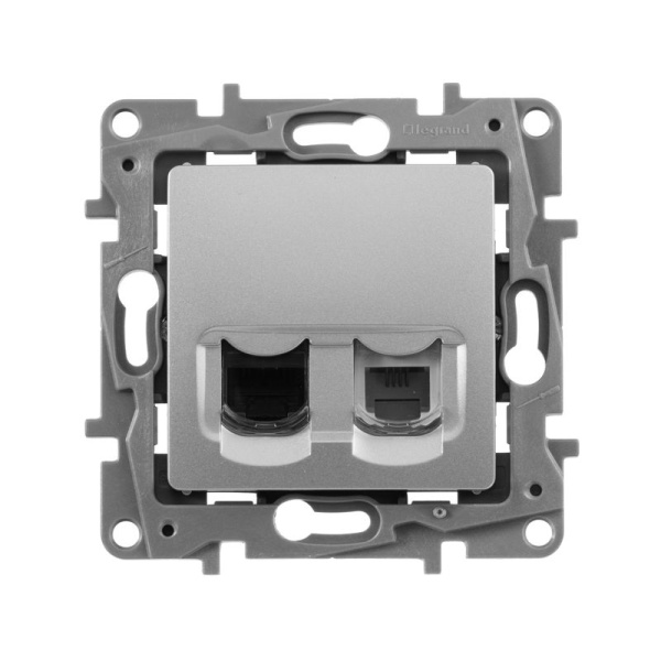 Розетка компьютерная + телефонная 2-м СП Etika RJ45 + RJ11 кат.5E UTP IP20 механизм алюм. IEK 672452