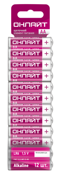 Элемент питания алкалиновый 90 636 OBT-ALK-LR6-BP12 (блист.12шт) ОНЛАЙТ 90636