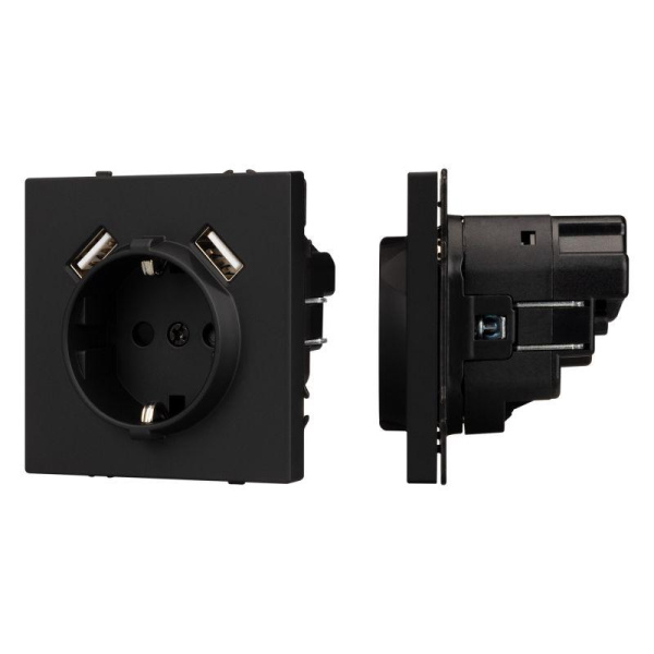 Розетка 1-м СП SCT-NOBE-MUAA-SFPL-BK 16А IP20 230В с USB зарядкой механизм Arlight 054289