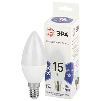 Лампа светодиодная STD LED B35-15W-860-E14 15Вт свеча 6000К холод. дневной свет E14 170-265В Эра Б0066806